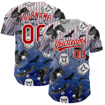 Custom White Red-Royal 3D Pattern Design American Eagle Authentic Baseball Jersey
