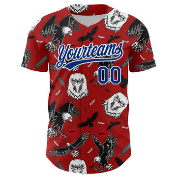 Custom Red Royal-White 3D Pattern Design American Eagle Authentic Baseball Jersey