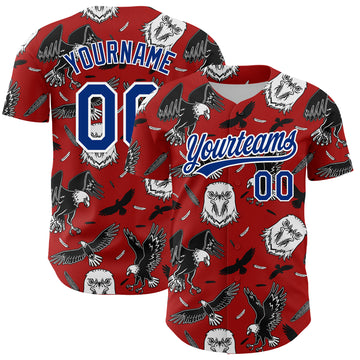 Custom Red Royal-White 3D Pattern Design American Eagle Authentic Baseball Jersey