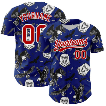 Custom Royal Red-White 3D Pattern Design American Eagle Authentic Baseball Jersey
