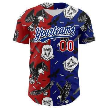 Custom Royal Red-White 3D Pattern Design American Eagle Authentic Baseball Jersey