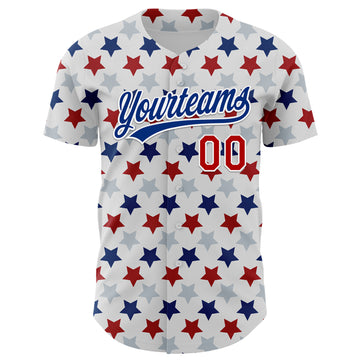 Custom White Red-Royal 3D Pattern Design Star Authentic Baseball Jersey