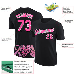 Custom Black Pink-White 3D Pink Ribbon Breast Cancer Performance T-Shirt