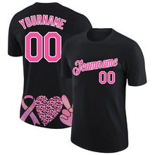 Load image into Gallery viewer, Custom Black Pink-White 3D Pink Ribbon Breast Cancer Performance T-Shirt
