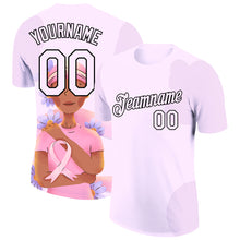 Load image into Gallery viewer, Custom Light Purple Black 3D Pink Ribbon Breast Cancer Performance T-Shirt
