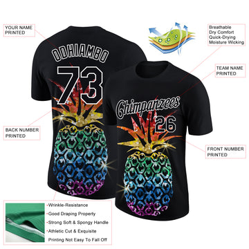 Custom Black White 3D Pattern Design Hawaii Style Glitter Pineapple Performance T-Shirt