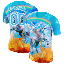 Load image into Gallery viewer, Custom Lakes Blue White 3D Pattern Design Unicorn Under The Rainbow Performance T-Shirt
