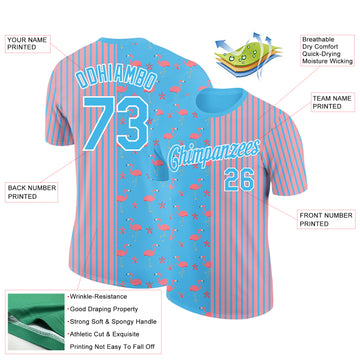 Custom Sky Blue Medium Pink-White 3D Pattern Design Animal Flamingo Performance T-Shirt