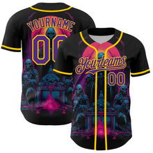 Load image into Gallery viewer, Custom Black Purple-Yellow 3D Pattern Design Rave Skull Authentic Baseball Jersey
