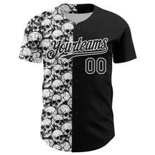 Load image into Gallery viewer, Custom Black White 3D Pattern Design Rave Skull Authentic Baseball Jersey
