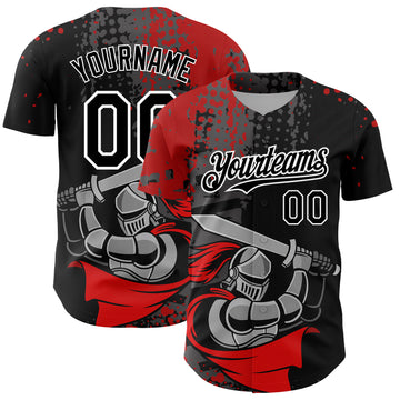 Custom Black Red-White 3D Pattern Design Knight Hero Art Authentic Baseball Jersey