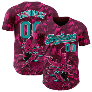 Custom Crimson Teal-Black 3D Pattern Design Animal Dragon Authentic Baseball Jersey