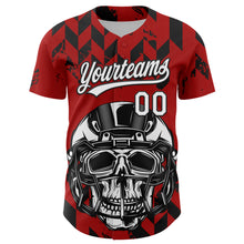 Load image into Gallery viewer, Custom Red White-Black 3D Pattern Design Football Skull Helmet Authentic Baseball Jersey
