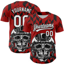 Load image into Gallery viewer, Custom Red White-Black 3D Pattern Design Football Skull Helmet Authentic Baseball Jersey
