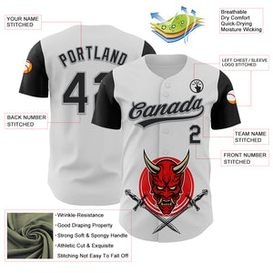 Custom White Black-Gray 3D Pattern Halloween Skull Authentic Baseball Jersey