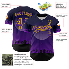 Load image into Gallery viewer, Custom Black Purple-Yellow 3D Pattern Halloween Skull Authentic Baseball Jersey
