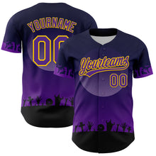 Load image into Gallery viewer, Custom Black Purple-Yellow 3D Pattern Halloween Skull Authentic Baseball Jersey
