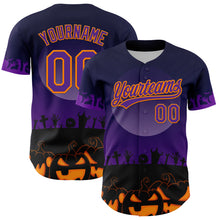 Load image into Gallery viewer, Custom Black Purple-Bay Orange 3D Pattern Halloween Skull Authentic Baseball Jersey
