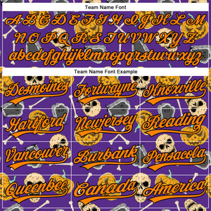 Custom Purple Bay Orange-Black 3D Pattern Halloween Skull Authentic Baseball Jersey