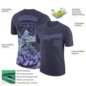 Custom Navy Light Purple 3D Pattern Design Fishing Performance T-Shirt