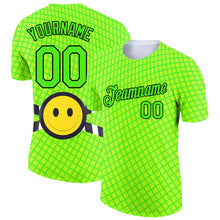 Load image into Gallery viewer, Custom Pea Green Neon Yellow-Black 3D Pattern Design Smile Emoji Performance T-Shirt
