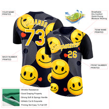 Load image into Gallery viewer, Custom Black Yellow-White 3D Pattern Design Smile Emoji Performance T-Shirt
