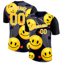 Load image into Gallery viewer, Custom Black Yellow-White 3D Pattern Design Smile Emoji Performance T-Shirt
