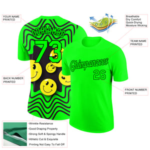 Custom Pea Green Black 3D Pattern Design Smile Emoji Performance T-Shirt