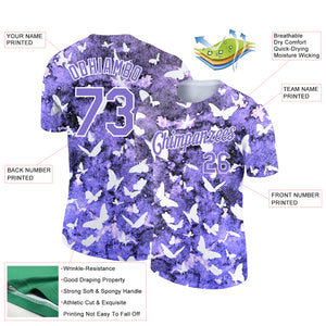 Custom Medium Purple White 3D Pattern Design Butterfly Performance T-Shirt