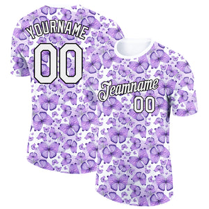 Custom Purple White-Black 3D Pattern Design Butterfly Performance T-Shirt