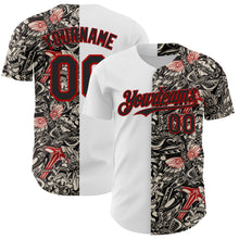 Load image into Gallery viewer, Custom White Black-Red 3D Pattern Design Vintage Tattoos Authentic Baseball Jersey
