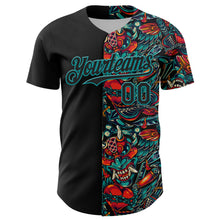 Load image into Gallery viewer, Custom Black Teal 3D Pattern Design Vintage Tattoos Authentic Baseball Jersey
