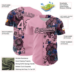 Custom Light Pink Black 3D Pattern Design Vintage Tattoos Authentic Baseball Jersey