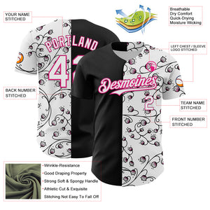 Custom Black White-Hot Pink 3D Pattern Design Vintage Tattoos Authentic Baseball Jersey