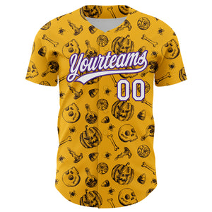 Custom Gold White-Purple 3D Halloween Authentic Baseball Jersey