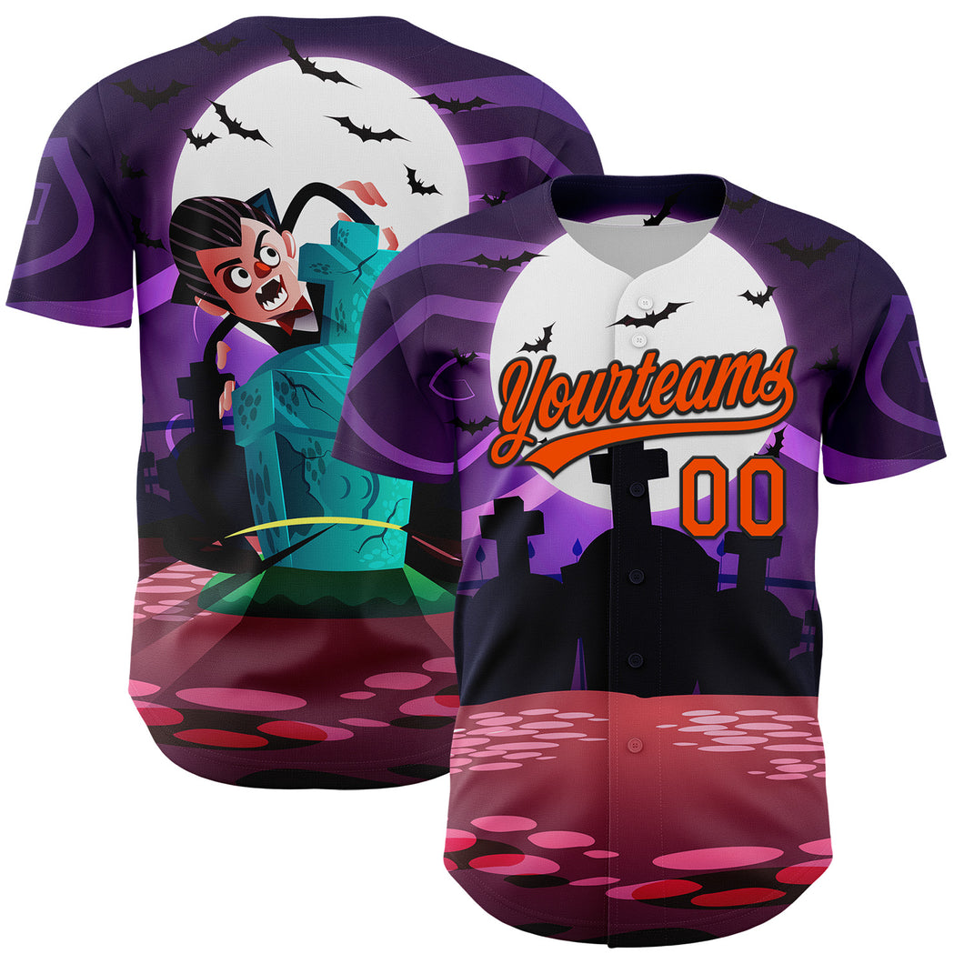 Custom Purple Orange-Black 3D Halloween Authentic Baseball Jersey