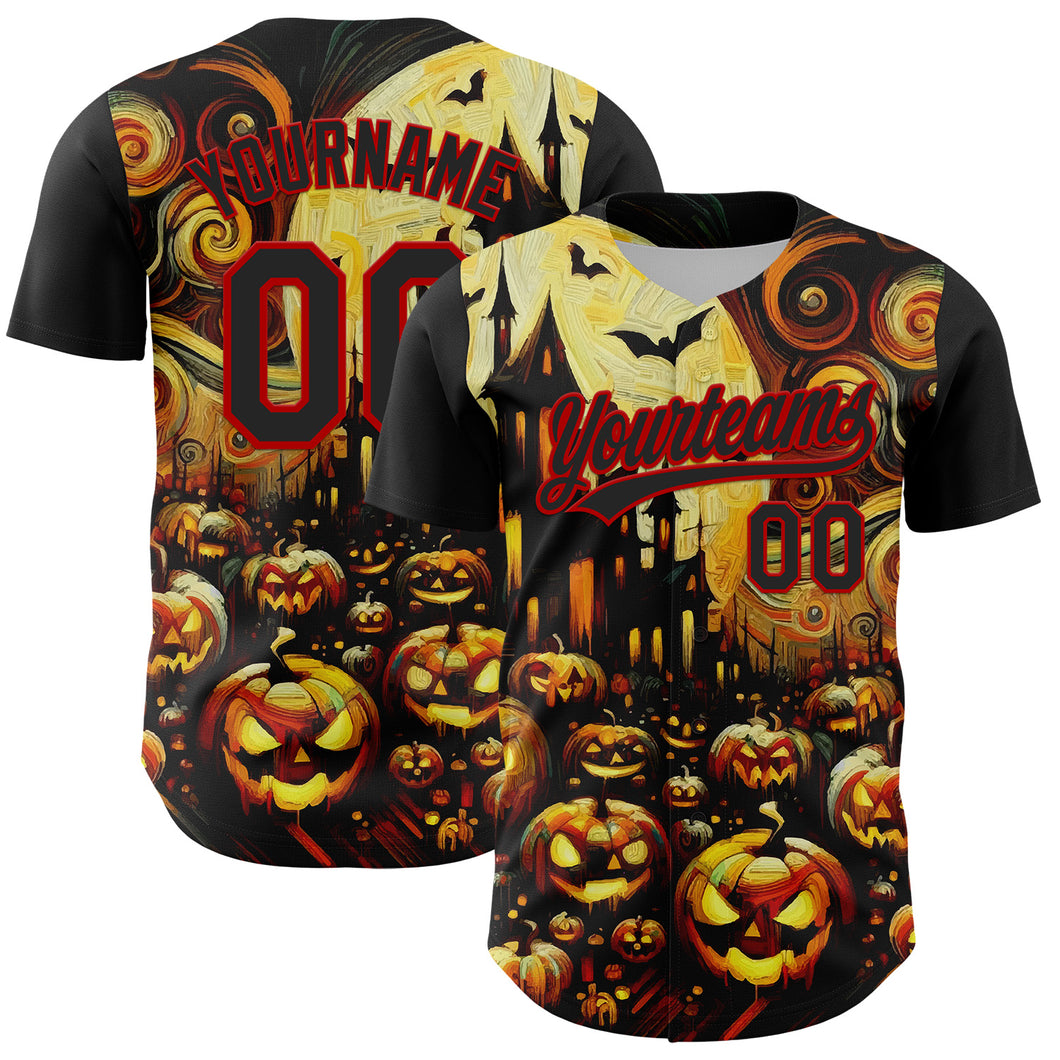 Custom Black Red 3D Halloween Authentic Baseball Jersey