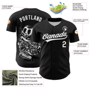 Custom Black White-Steel Gray 3D Halloween Authentic Baseball Jersey