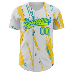 Custom White Neon Green-Blue 3D Halloween Authentic Baseball Jersey