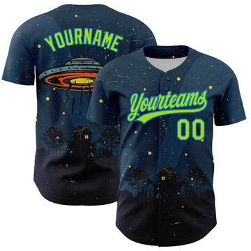 Custom Navy Neon Green-Blue 3D Halloween Authentic Baseball Jersey