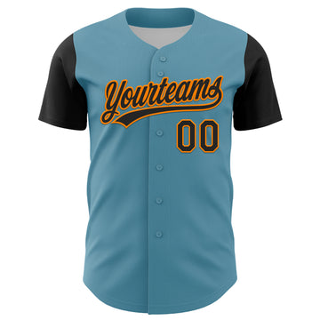 Custom Shadow Blue Black-Bay Orange 3D Halloween Authentic Baseball Jersey