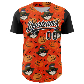 Custom Orange Black-White 3D Halloween Authentic Baseball Jersey