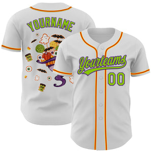 Custom White Neon Green Purple Gold-Red 3D Halloween Authentic Baseball Jersey