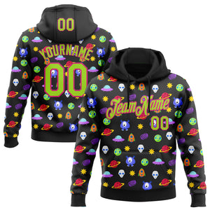 Custom Stitched Black Neon Green-Hot Pink 3D Halloween Sports Pullover Sweatshirt Hoodie