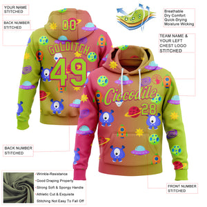 Custom Stitched Neon Green Hot Pink 3D Halloween Gradient Sports Pullover Sweatshirt Hoodie