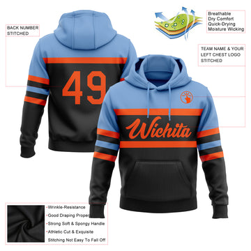 Custom Stitched Black Orange-Light Blue Line Sports Pullover Sweatshirt Hoodie