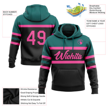 Custom Stitched Black Pink-Teal Line Sports Pullover Sweatshirt Hoodie