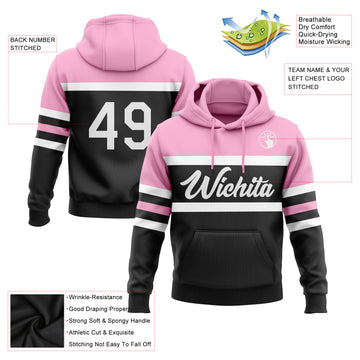 Custom Stitched Black White-Light Pink Line Sports Pullover Sweatshirt Hoodie