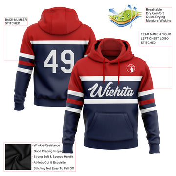 Custom Stitched Navy White-Red Line Sports Pullover Sweatshirt Hoodie