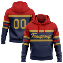 Load image into Gallery viewer, Custom Stitched Navy Old Gold-Red Line Sports Pullover Sweatshirt Hoodie
